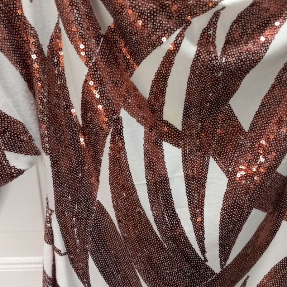 B Darlin Copper Small Sequined, Off The Shoulder Mini Dress Size 1/2 - Picture 3 of 6